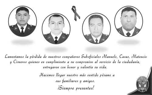los cuatro policías muertos en una emboscada Cuatro policías mueren en una emboscada terrorista en Perú